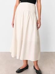 Whistles White 100% Cotton Waisted Midi Skirt - Image 1 of 5