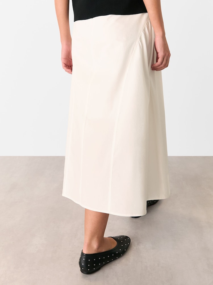Whistles White 100% Cotton Waisted Midi Skirt - Image 2 of 5