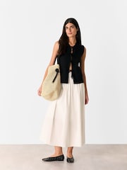 Whistles White 100% Cotton Waisted Midi Skirt - Image 3 of 5