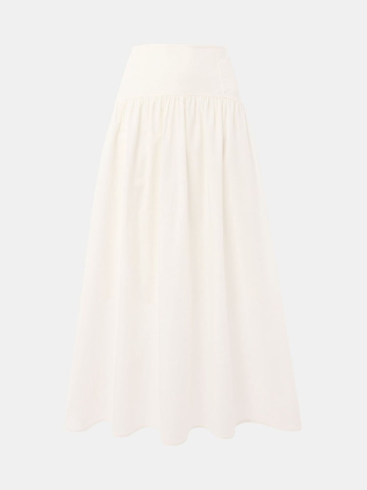 Whistles White 100% Cotton Waisted Midi Skirt - Image 5 of 5