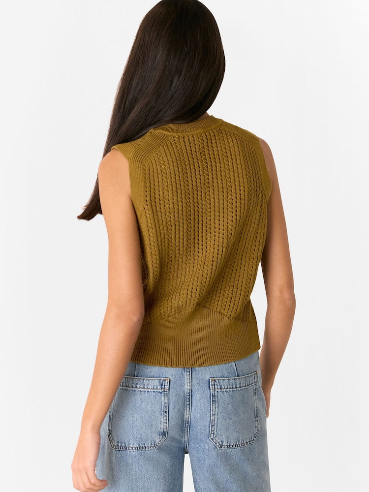 Whistles Green Pointelle 100% Cotton Knitted Tank - Image 2 of 5