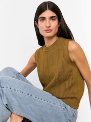 Whistles Green Pointelle 100% Cotton Knitted Tank - Image 4 of 5