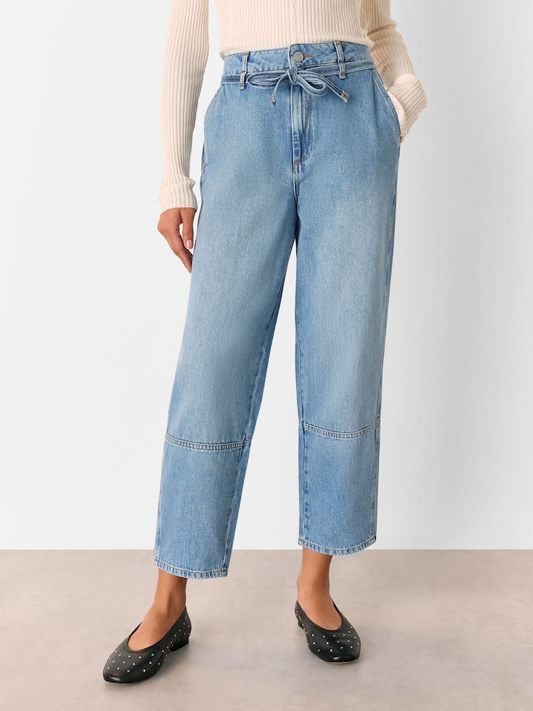 Whistles Blue 100% Cotton Tie Waist Barrel Leg Jeans - Image 1 of 5