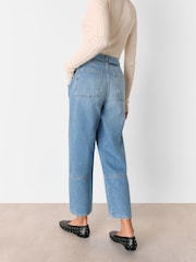Whistles Blue 100% Cotton Tie Waist Barrel Leg Jeans - Image 2 of 5