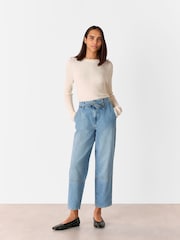 Whistles Blue 100% Cotton Tie Waist Barrel Leg Jeans - Image 3 of 5