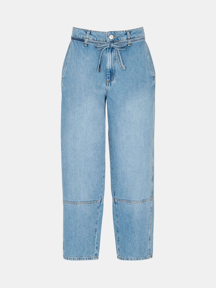 Whistles Blue 100% Cotton Tie Waist Barrel Leg Jeans - Image 5 of 5
