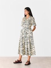 Whistles White Feathered Tiger Midi Dress - Image 2 of 6