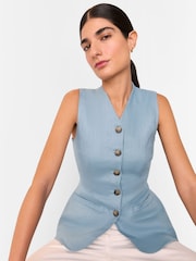 Whistles Blue Molly Linen Waistcoat - Image 2 of 6