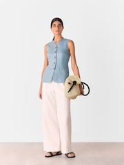Whistles Blue Molly Linen Waistcoat - Image 4 of 6