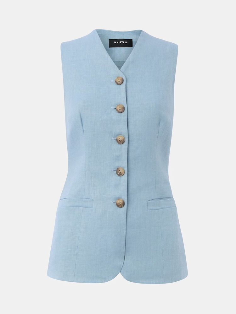 Whistles Blue Molly Linen Waistcoat - Image 6 of 6