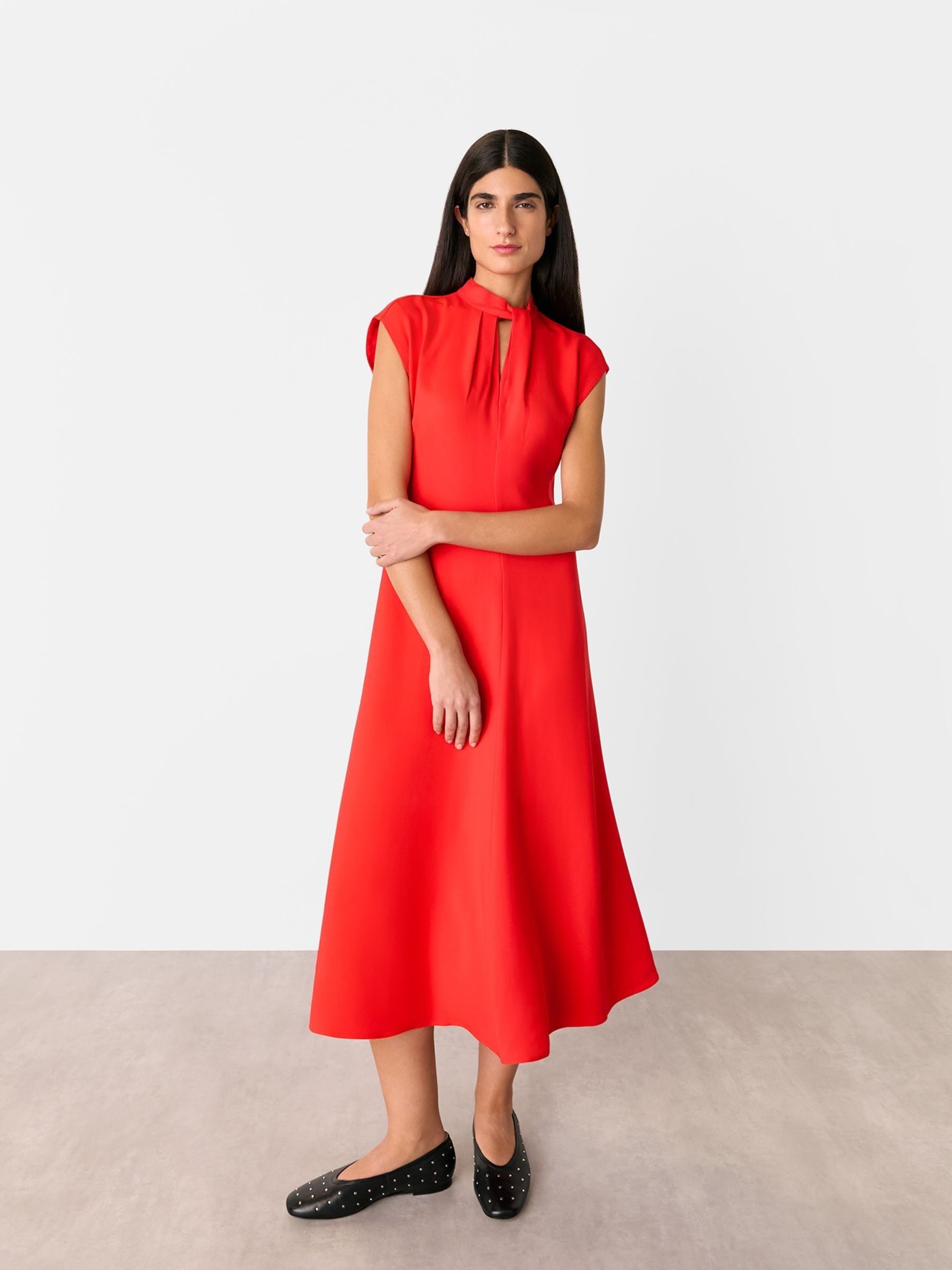 Whistles Red Twist Neck Crepe Midi Dress