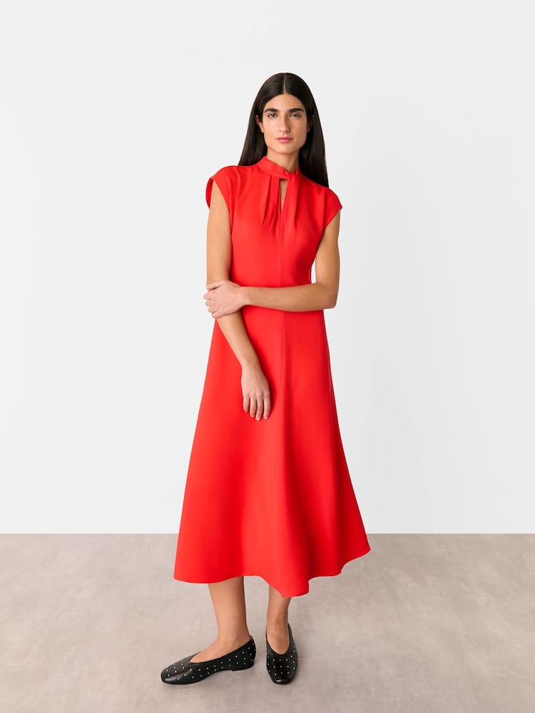 Whistles Red Twist Neck Crepe Midi Dress - Image 1 of 5