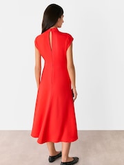 Whistles Red Twist Neck Crepe Midi Dress - Image 2 of 5