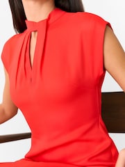 Whistles Red Twist Neck Crepe Midi Dress - Image 4 of 5