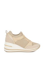 Dune London Brown Wide Fit Eiline 2 Side Zip Wedge Trainers - Image 1 of 6