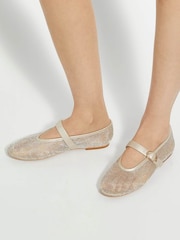 Dune London Gold Headline Mary Jane Woven Ballet Shoes - Image 1 of 6