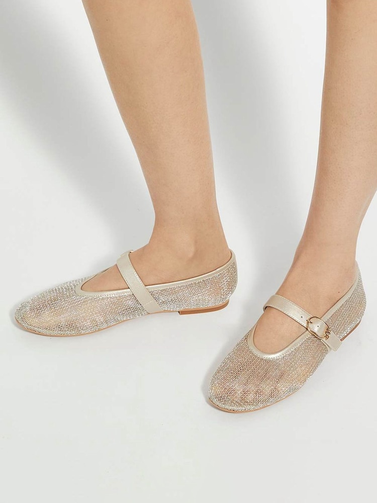 Dune London Gold Headline Mary Jane Woven Ballet Shoes - Image 1 of 6