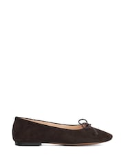 Dune London Brown Hilife Bow Suede Ballet Flat Shoes - Image 2 of 6