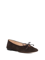 Dune London Brown Hilife Bow Suede Ballet Flat Shoes - Image 3 of 6