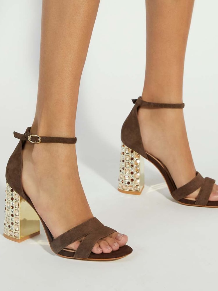 Dune London Brown Majestical Jewelled Heel Sandals - Image 1 of 6