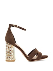 Dune London Brown Majestical Jewelled Heel Sandals - Image 2 of 6