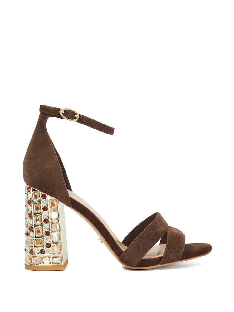 Dune London Brown Majestical Jewelled Heel Sandals - Image 2 of 6