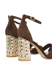 Dune London Brown Majestical Jewelled Heel Sandals - Image 6 of 6