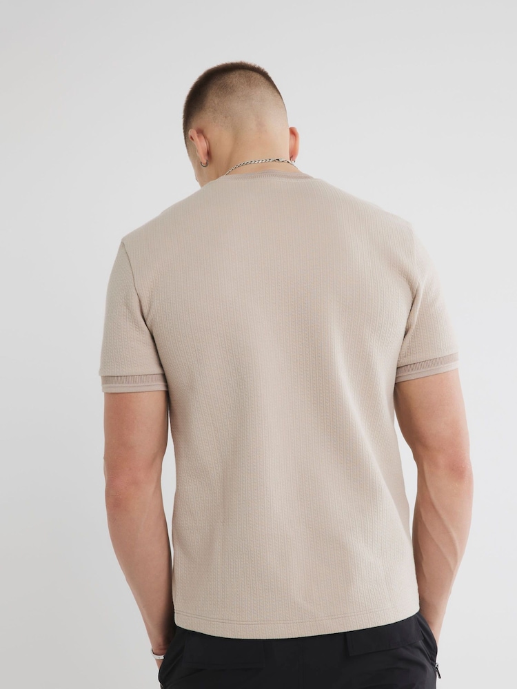 River Island Natural Slim Fit Quilted Badge T-Shirt - Image 2 of 6