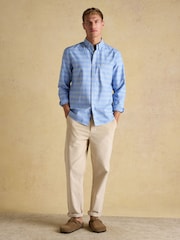 Joules Oxford Blue Check Classic Fit Long Sleeve Cotton Shirt - Image 6 of 11