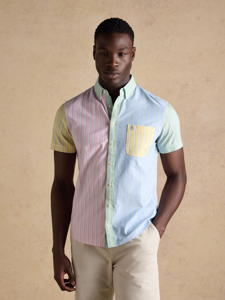 Мульти - Хлопковая рубашка Joules классического кроя оксфорд в полоску с короткими рукавами - Изображение 1 9