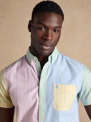 Мульти - Хлопковая рубашка Joules классического кроя оксфорд в полоску с короткими рукавами - Изображение 7 9