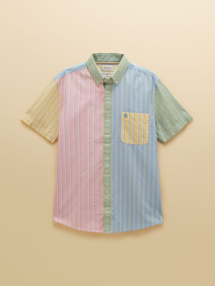 Мульти - Хлопковая рубашка Joules классического кроя оксфорд в полоску с короткими рукавами - Изображение 9 9