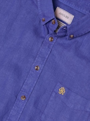 Joules Blue 100% Linen Short Sleeve Classic Fit Shirt - Image 2 of 8