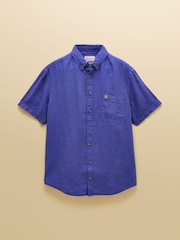 Joules Blue 100% Linen Short Sleeve Classic Fit Shirt - Image 8 of 8