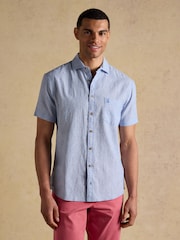 Joules Linen Blend Blue Short Sleeve Shirt - Image 1 of 9