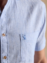 Joules Linen Blend Blue Short Sleeve Shirt - Image 5 of 9