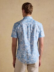 Joules Linen Blend Blue Printed Short Sleeve Shirt - Image 3 of 6