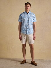 Joules Linen Blend Blue Printed Short Sleeve Shirt - Image 4 of 6