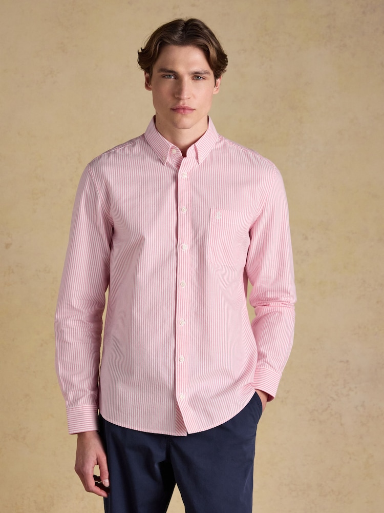 Joules Oxford Pink & White Stripe Long Sleeve Classic Fit Cotton Shirt - Image 1 of 9 Joules Oxford Pink & White Stripe Long Sleeve Classic Fit Cotton Shirt - Image 1 of 9