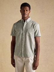 Joules Khaki Green Puppytooth Short Sleeve Classic Fit Shirt - Image 1 of 8