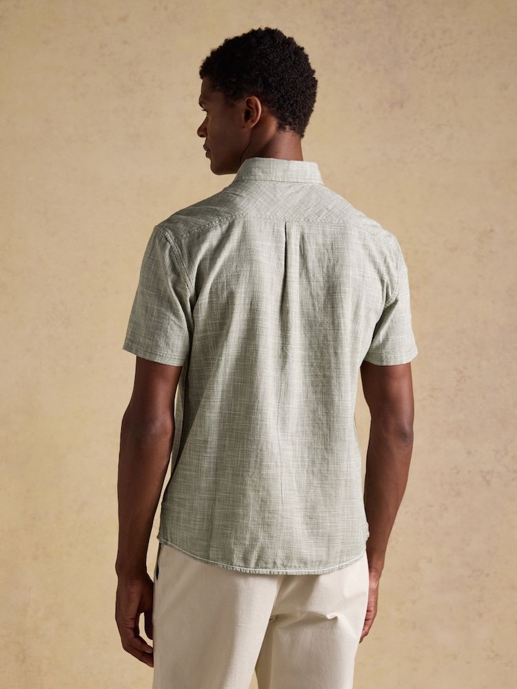 Joules Khaki Green Puppytooth Short Sleeve Classic Fit Shirt - Image 2 of 8