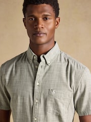 Joules Khaki Green Puppytooth Short Sleeve Classic Fit Shirt - Image 4 of 8
