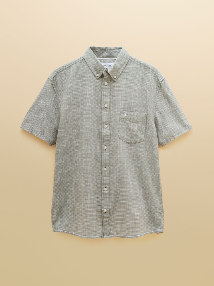 Joules Khaki Green Puppytooth Short Sleeve Classic Fit Shirt - Image 9 of 9