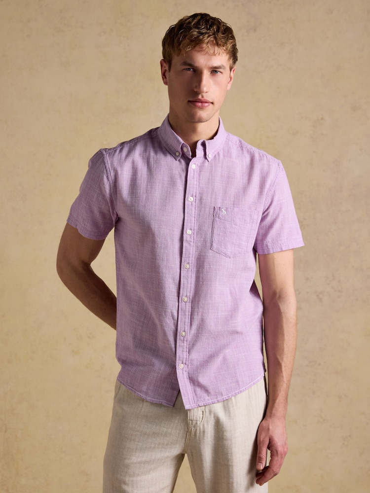 Joules Violet Purple Puppytooth Short Sleeve Classic Fit Shirt - Image 1 of 9