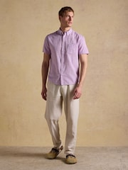 Joules Violet Purple Puppytooth Short Sleeve Classic Fit Shirt - Image 4 of 9