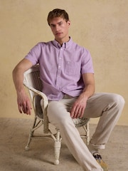 Joules Violet Purple Puppytooth Short Sleeve Classic Fit Shirt - Image 7 of 9