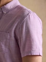 Joules Violet Purple Puppytooth Short Sleeve Classic Fit Shirt - Image 8 of 9