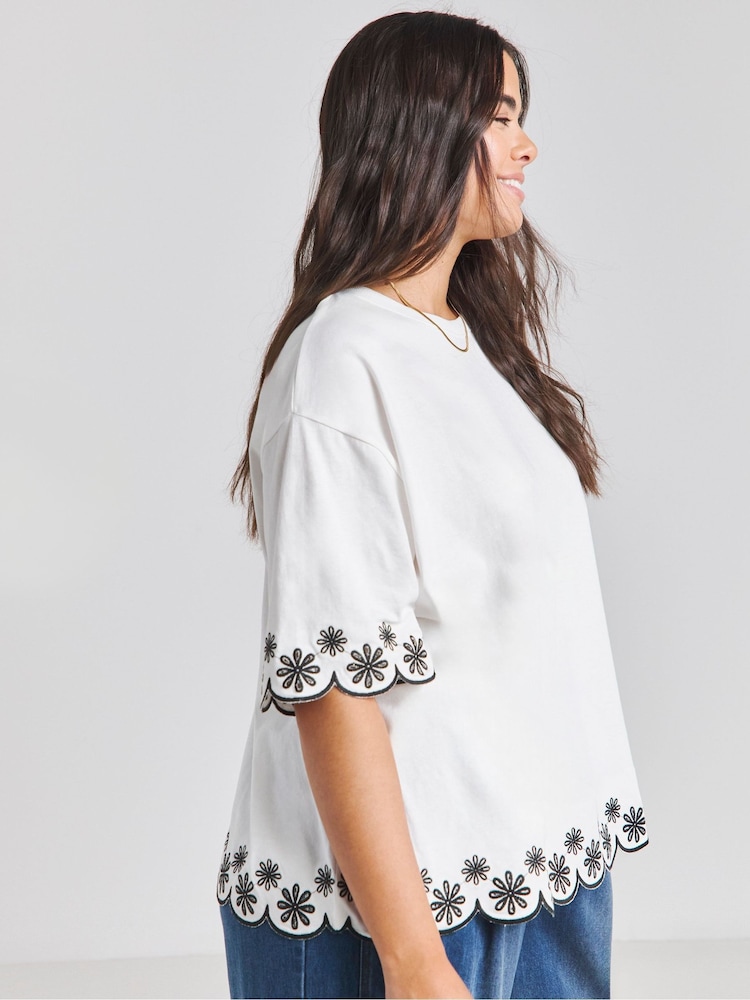 Simply Be Contrast Cut Work 100% Cotton T-Shirt - Imagen 2 de 4