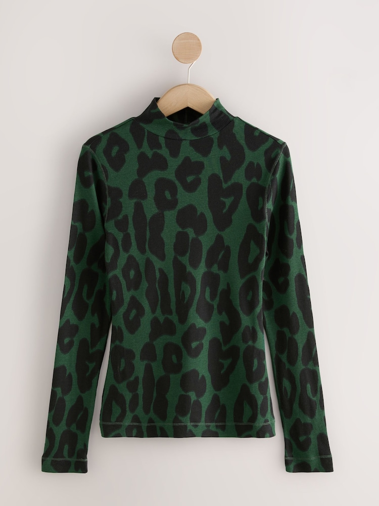 Green Animal Ribbed Roll Neck Long Sleeve T-Shirt - Image 1 of 3