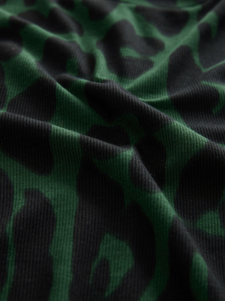 Green Animal Ribbed High Neck Long Sleeve T-Shirt - Image 8 of 8 Green Animal Ribbed High Neck Long Sleeve T-Shirt - Image 8 of 8